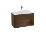 Villeroy und Boch Finion Waschtischunterschrank G781GNGN 100cm, Abdeckplatte white matt, Emotion, Regale Walnut Veneer, Walnut veneer