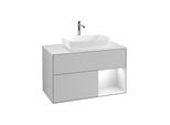 Villeroy und Boch Finion Waschtischunterschrank G781GFGJ 100cm, Abdeckplatte white matt, Emotion, Regale Glossy white lacquer, Light grey matt
