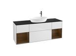 Villeroy und Boch Finion Waschtischunterschrank F982GNMT 160cm, Abdeckplatte black matt, Regale Walnut Veneer, White matt lacquer