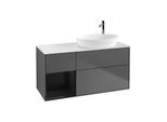 Villeroy und Boch Finion Waschtischunterschrank F921PHGK 120cm, Abdeckplatte white matt, Regale Glossy black lacquer, Anthracite matt