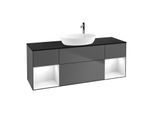 Villeroy und Boch Finion Waschtischunterschrank G982GFGK 160cm, Abdeckplatte black matt, Emotion, Regale Glossy white lacquer, Anthracite matt