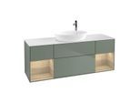 Villeroy und Boch Finion Waschtischunterschrank G981PCGM 160cm, Abdeckplatte white matt, Emotion, Regale Oak Veneer, Olive Matt Lacquer