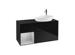 Villeroy und Boch Finion Waschtischunterschrank G922GJPH 120cm, Abdeckplatte black matt, Emotion, Regale Light grey matt lacquer, Glossy Black Lacquer