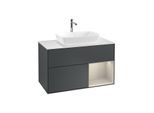 Villeroy und Boch Finion Waschtischunterschrank G781HHHG 100cm, Abdeckplatte white matt, Emotion, Regale sand matt lacquer, Midnight Blue Matt Lacquer