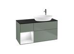 Villeroy und Boch Finion Waschtischunterschrank G922GFGM 120cm, Abdeckplatte black matt, Emotion, Regale Glossy white lacquer, Olive Matt Lacquer