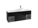 Villeroy und Boch Finion Waschtischunterschrank G981GKPH 160cm, Abdeckplatte white matt, Emotion, Regale Anthracite matt lacquer, Glossy Black Lacquer