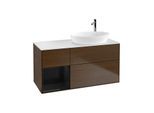 Villeroy und Boch Finion Waschtischunterschrank G921PHGN 120cm, Abdeckplatte white matt, Emotion, Regale Glossy black lacquer, Walnut veneer