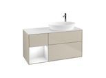 Villeroy und Boch Finion Waschtischunterschrank G921GFHH 120cm, Abdeckplatte white matt, Emotion, Regale Glossy white lacquer, Sand Matt Lacquer