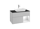 Villeroy und Boch Finion Waschtischunterschrank G782GFGJ 100cm, Abdeckplatte black matt, Emotion, Regale Glossy white lacquer, Light grey matt