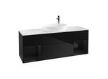 Villeroy und Boch Finion Waschtischunterschrank G981PHPH 160cm, Abdeckplatte white matt, Emotion, Regale Glossy black lacquer, Glossy Black Lacquer
