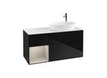 Villeroy und Boch Finion Waschtischunterschrank F921HHPH 120cm, Abdeckplatte white matt, Regale sand matt lacquer, Glossy Black Lacquer