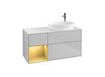 Villeroy und Boch Finion Waschtischunterschrank F921HFGJ 120cm, Abdeckplatte white matt, Regale Gold matt lacquer, Light grey matt