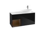 Villeroy und Boch Finion Waschtischunterschrank F921GNPH 120cm, Abdeckplatte white matt, Regale Walnut Veneer, Glossy Black Lacquer