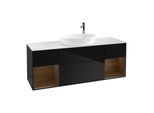 Villeroy und Boch Finion Waschtischunterschrank G981GNPH 160cm, Abdeckplatte white matt, Emotion, Regale Walnut Veneer, Glossy Black Lacquer