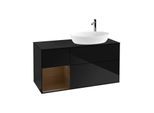 Villeroy und Boch Finion Waschtischunterschrank G922GNPH 120cm, Abdeckplatte black matt, Emotion, Regale Walnut Veneer, Glossy Black Lacquer