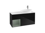 Villeroy und Boch Finion Waschtischunterschrank F921GMPH 120cm, Abdeckplatte white matt, Regale Olive matt lacquer, Glossy Black Lacquer