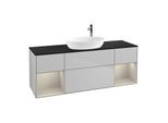 Villeroy und Boch Finion Waschtischunterschrank G982HHGJ 160cm, Abdeckplatte black matt, Emotion, Regale sand matt lacquer, Light grey matt