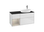 Villeroy und Boch Finion Waschtischunterschrank F922HHMT 120cm, Abdeckplatte black matt, Regale sand matt lacquer, White matt lacquer