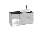 Villeroy und Boch Finion Waschtischunterschrank G922GFGJ 120cm, Abdeckplatte black matt, Emotion, Regale Glossy white lacquer, Light grey matt