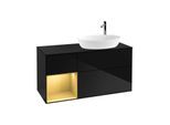 Villeroy und Boch Finion Waschtischunterschrank F922HFPH 120cm, Abdeckplatte black matt, Regale Gold matt lacquer, Glossy Black Lacquer