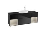 Villeroy und Boch Finion Waschtischunterschrank G982HHPD 160cm, Abdeckplatte black matt, Emotion, Regale sand matt lacquer, Black matt lacquer