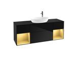 Villeroy und Boch Finion Waschtischunterschrank G982HFPH 160cm, Abdeckplatte black matt, Emotion, Regale Gold matt lacquer, Glossy Black Lacquer