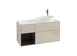 Villeroy und Boch Finion Waschtischunterschrank F921PHHH 120cm, Abdeckplatte white matt, Regale Glossy black lacquer, Sand Matt Lacquer