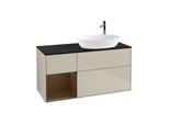 Villeroy und Boch Finion Waschtischunterschrank F922GNHH 120cm, Abdeckplatte black matt, Regale Walnut Veneer, Sand Matt Lacquer