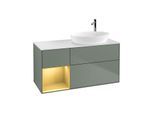 Villeroy und Boch Finion Waschtischunterschrank F921HFGM 120cm, Abdeckplatte white matt, Regale Gold matt lacquer, Olive Matt Lacquer