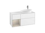 Villeroy und Boch Finion Waschtischunterschrank F921HHGF 120cm, Abdeckplatte white matt, Regale sand matt lacquer, Glossy white lacquer