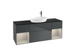 Villeroy und Boch Finion Waschtischunterschrank G982HHHG 160cm, Abdeckplatte black matt, Emotion, Regale sand matt lacquer, Midnight Blue Matt Lacquer