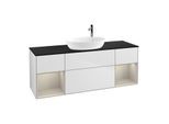Villeroy und Boch Finion Waschtischunterschrank G982HHMT 160cm, Abdeckplatte black matt, Emotion, Regale sand matt lacquer, White matt lacquer