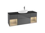 Villeroy und Boch Finion Waschtischunterschrank G982PCGK 160cm, Abdeckplatte black matt, Emotion, Regale Oak Veneer, Anthracite matt