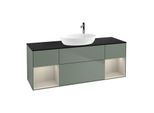 Villeroy und Boch Finion Waschtischunterschrank G982HHGM 160cm, Abdeckplatte black matt, Emotion, Regale sand matt lacquer, Olive Matt Lacquer