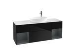 Villeroy und Boch Finion Waschtischunterschrank G981HGPH 160cm, Abdeckplatte white matt, Emotion, Regale Midnight matt lacquer, Glossy Black Lacquer