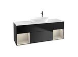 Villeroy und Boch Finion Waschtischunterschrank G981HHPD 160cm, Abdeckplatte white matt, Emotion, Regale sand matt lacquer, Black matt lacquer