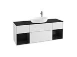 Villeroy und Boch Finion Waschtischunterschrank G982PHMT 160cm, Abdeckplatte black matt, Emotion, Regale Glossy black lacquer, White matt lacquer