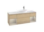 Villeroy und Boch Finion Waschtischunterschrank G981HHPC 160cm, Abdeckplatte white matt, Emotion, Regale sand matt lacquer, Oak Veneer