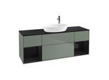 Villeroy und Boch Finion Waschtischunterschrank G982PHGM 160cm, Abdeckplatte black matt, Emotion, Regale Glossy black lacquer, Olive Matt Lacquer