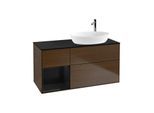 Villeroy und Boch Finion Waschtischunterschrank G922PHGN 120cm, Abdeckplatte black matt, Emotion, Regale Glossy black lacquer, Walnut veneer