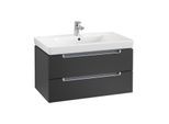 Villeroy & Boch Subway 2.0 Waschtisch-Unterschrank A68900PD 78,7x42x44,9cm, 2 Auszüge, Griff silbermatt, black matt lacquer