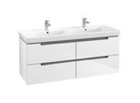 Villeroy & Boch Subway 2.0 Waschtischunterschrank A69910DH,128,7x52x44,9 cm,Glossy White,Griff chrom