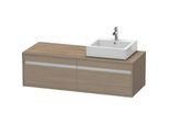 Duravit Ketho Waschtisch-Unterschrank KT6697R3535 140x55x42,6cm, für Aufsatzbecken, 2 Auszüge, Ausschnitt rechts, Eiche terra