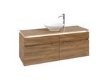 Villeroy und Boch Legato Waschtischunterschrank B612L0RH 140x55x50cm, Waschtisch mittig, mit LED-Beleuchtung, Kansas Oak