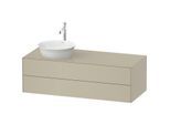 Duravit White Tulip Waschtisch-Unterschrank WT4987LH3H3 130 x 55 cm, Taupe Hochglanz, wandhängend, 2 Schubkästen, 1 Konsolenplatte, Becken links