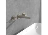 Villeroy und Boch Conum Dreiloch-Waschtischarmatur TVW12700200064 ohne Ablaufgarnitur, Wandmontage, brushed nickel black
