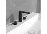 Villeroy und Boch Conum Dreiloch-Waschtischarmatur TVW127001000K5 mit Zugstangen- Ablaufgarnitur, matt black