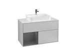 Villeroy und Boch Finion Waschtischunterschrank G361GKGJ 100cm, Abdeckplatte white matt, Emotion, Regal links Anthracite matt, Light grey matt
