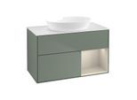 Villeroy und Boch Finion Waschtischunterschrank FA21HHGM 100cm, Abdeckplatte white matt, Regale sand matt lacquer, Olive Matt Lacquer