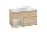 Villeroy und Boch Finion Waschtischunterschrank GA11HHPC 100cm, Abdeckplatte white matt, Emotion, Regale sand matt lacquer, Oak Veneer